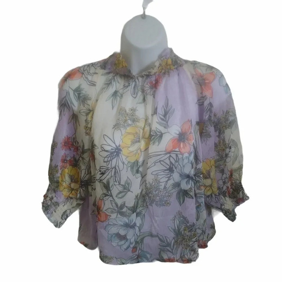 Italian Off-The-Shoulder Sheer Floral Blouse, S - Picture 2 of 9